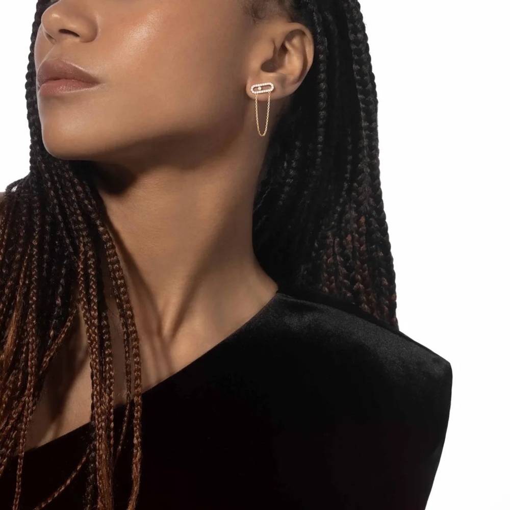 Messika Paper Clip Oval Chain Stud Iced Loop Oval Crystal Eye Irregular Earrings - Picture 5 of 15